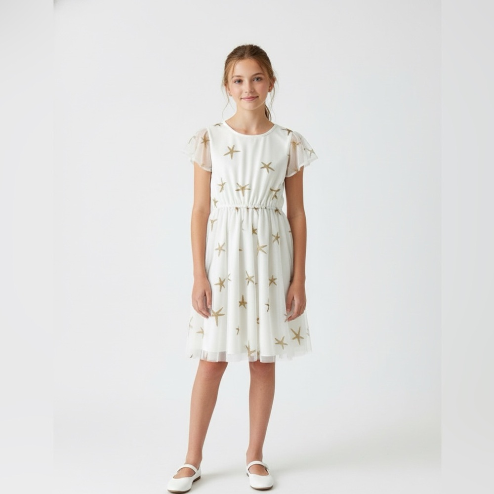 I Love‎ Gorgeous Girls Dress 6/7 Gold Ivory Star Fish NWT Easter Dance Recital
